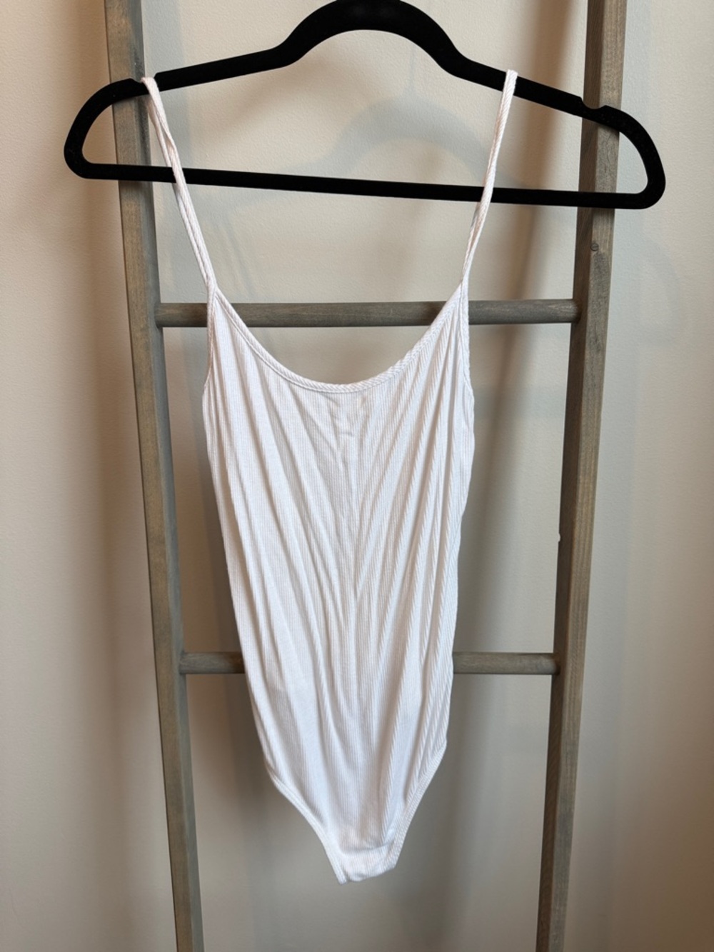 American Apparel White Ribbed Spaghetti Strap Bodysuit